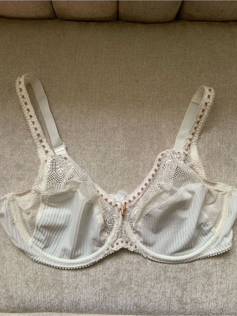 Chantelle Cream Lace Underwire Bra with Striped Cups